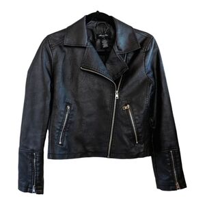 Anna Cai Black Faux Leather Moto Jacket Size Small